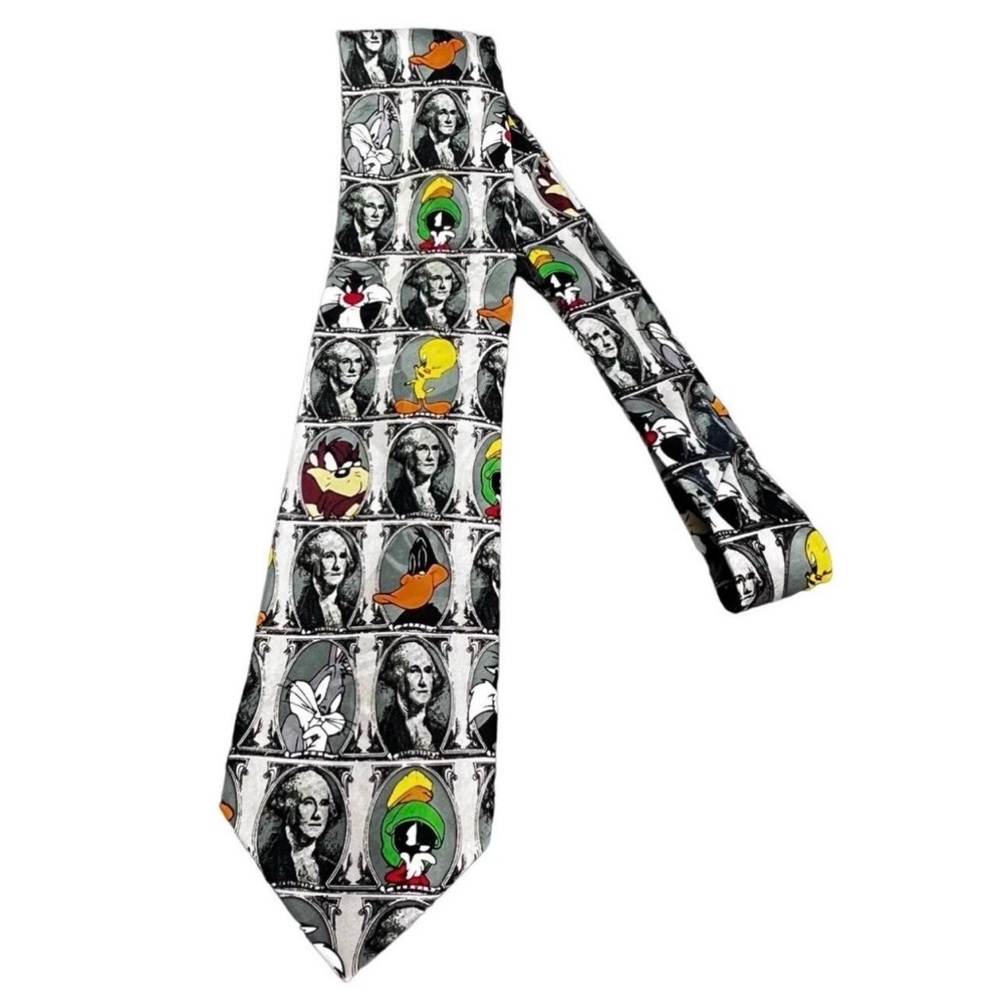 Vintage Looney Tunes George Washington Tie‎ 1997 Taz Sylvester Tweety Martian